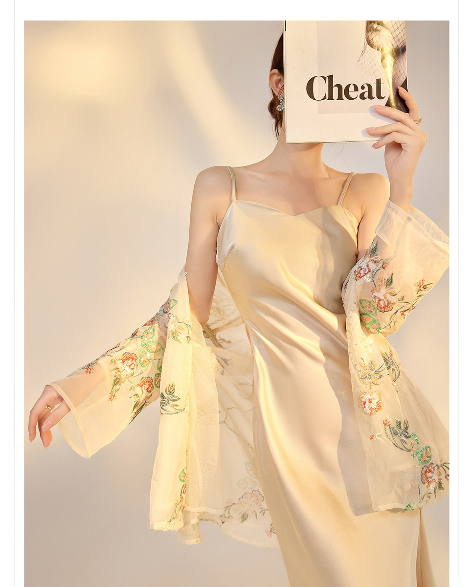 Đầm dây dài nữ cổ chữ V dáng chữ A cạp cao phong cách quý phái — Bột hoa đào (Giao hàng trong 7 ngày), Bột Tao Yao (phát hành trong cùng ngày), Màu hoa mai sen (giao hàng trong 7 ngày), Màu hoa mai sen (phát hành cùng ngày)