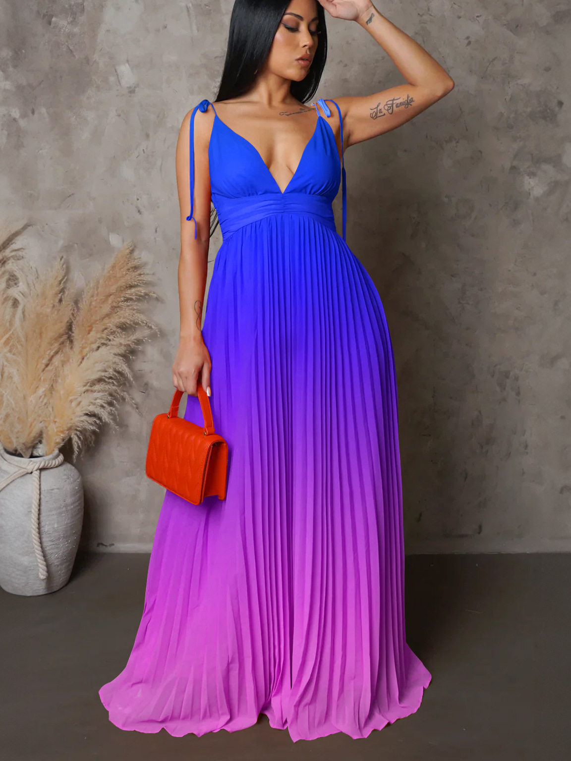 summer suspender backless sexy strap gradient long skirt dress
