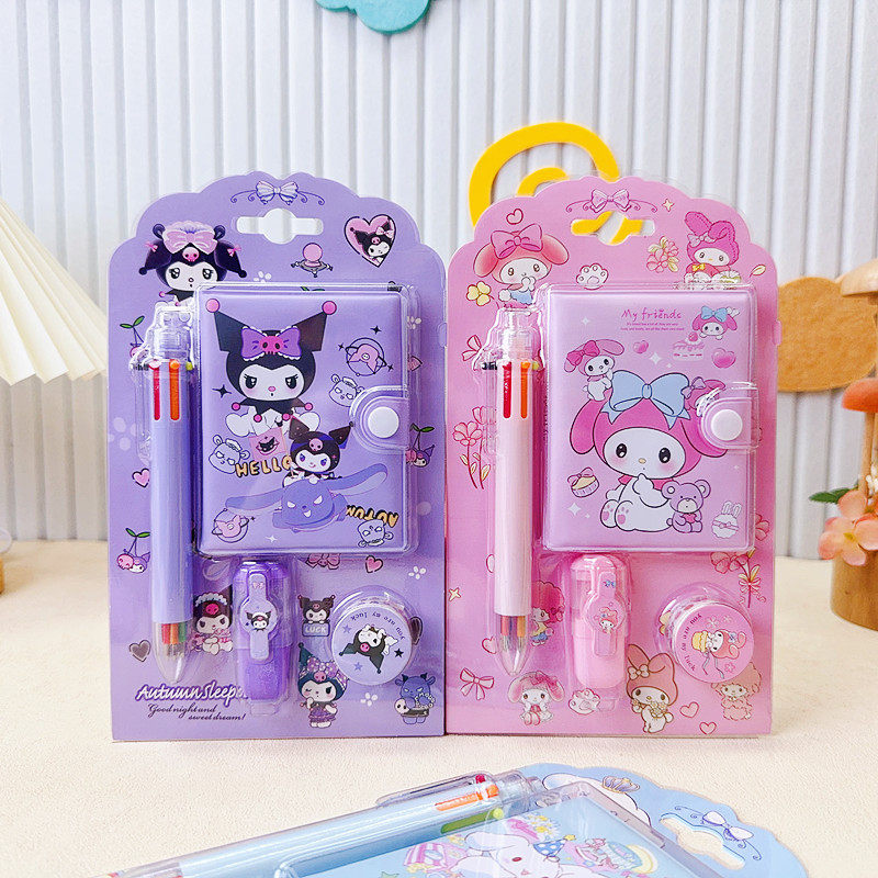 Student Stationery Sanrio Hand Account suit Mini Hand Account Book Six Color Ballpoint Pen Tape Highlighter Pen Combination Supplies