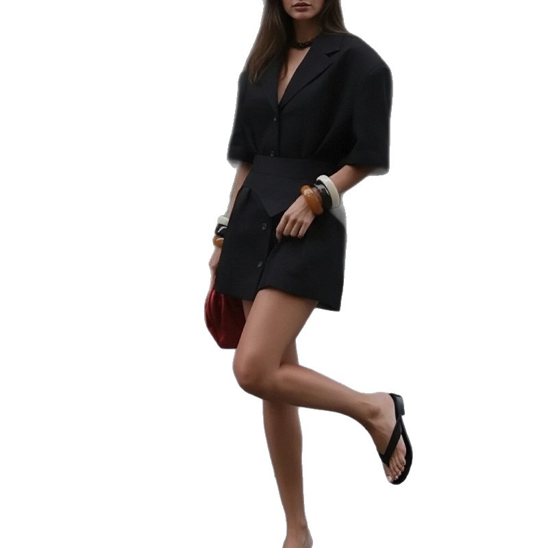 Womens French Style Solid Color Blazer Dress Summer Collection Fashionable Versatile for Work Wholesale Available