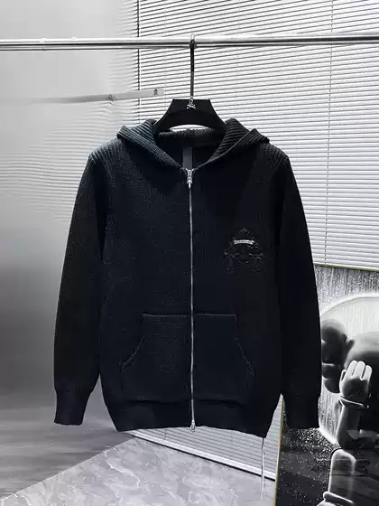 Chrome Heart high quality Leather Metal Accessories Zipper New Knitted Jacket Hoodie for Men