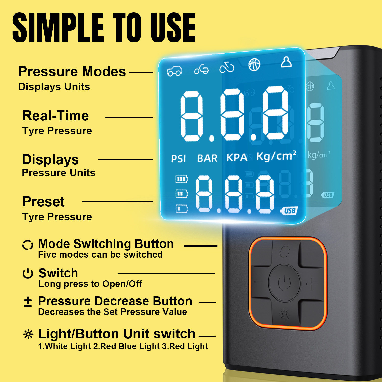 Car Air Pump 19 Cylinder 4000Mah Car Tire Air Pump Digital Display Portable Car Tire Air Pump