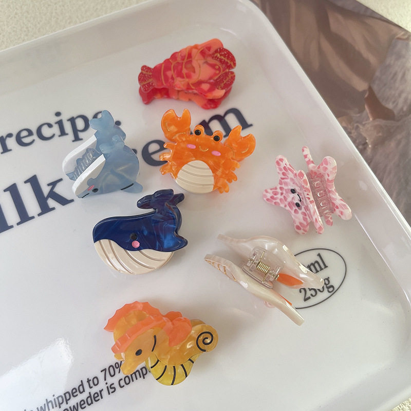 Cute Ocean Small size acetate grip small exquisite whale seahorse starfish crab hair grip side bangs hairpin