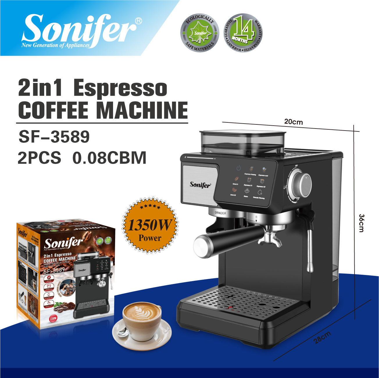 Cross-Border European Coffee Machine Semi-Automatic Espresso Machine Grinding Brewing Steam Espresso Machine