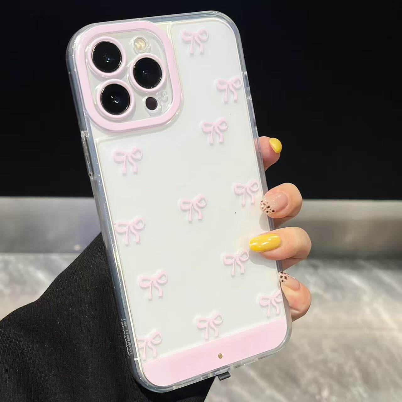 Cross-Border Applicable Iphone17 Pink and White Bow Incoming Call Flash Mobile Phone Case Internet Celebrity Apple 16 Voice-Activated Sensor Incoming Call
