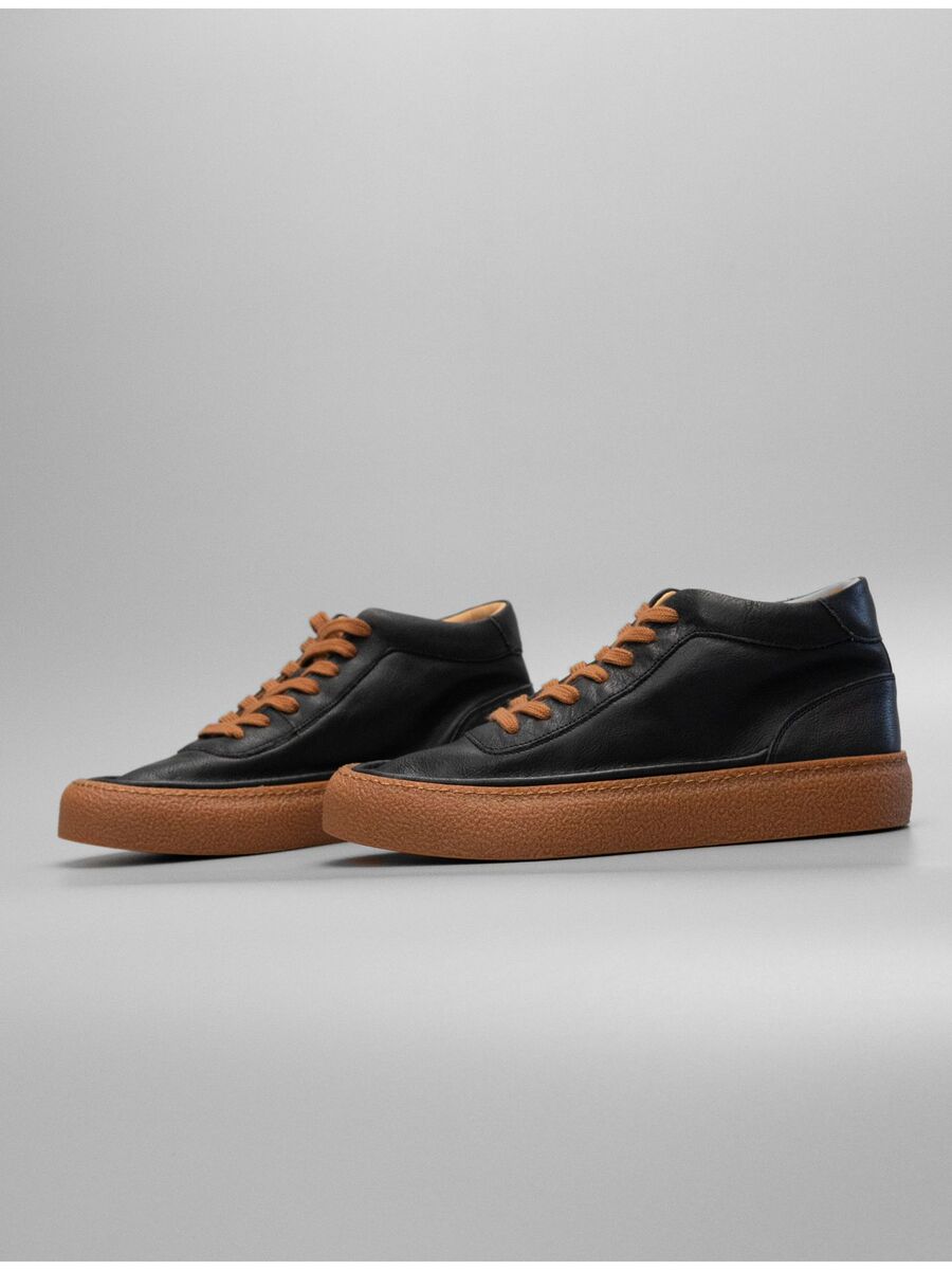 Giày sneaker nam da bò màu trơn phong cách retro — Màu đen