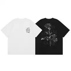 Trendy Brand ANTI SOCIAL SOCIAL CLUB ASSC Rose Letter Printed Loose Men's Short Sleeve T-Shirt