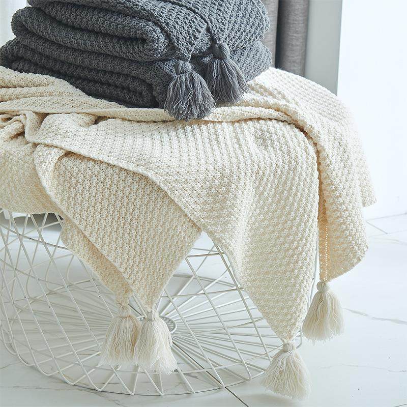 New Nordic Style Tassel Knitted Blanket Office Air Conditioning Nap Blanket Wool Blanket Sofa Leisure Blanket Throw Blanket