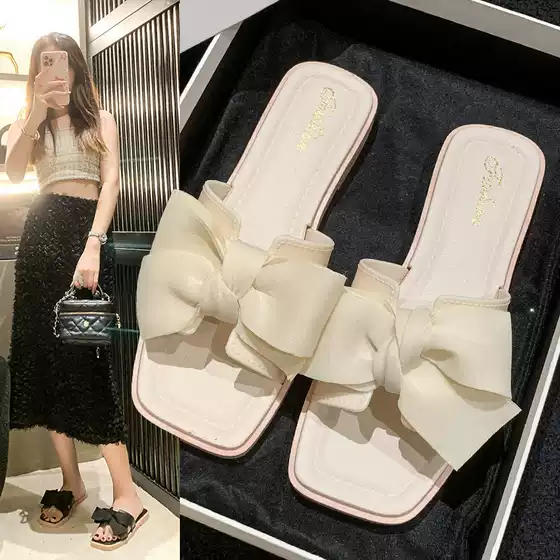 Women's Summer Slippers for Outer Wear 2025 New Fashion Flats Bow Women's Shoes Elegant Soft Sole Comfortable Slippers