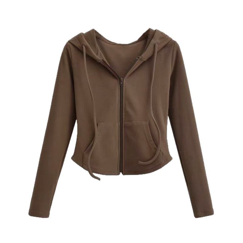 Hooded Cardigan Sweatshirt for Women Slim Fit Long Sleeve Short Length Soft Fabric Casual Wear for Spring and Autumn