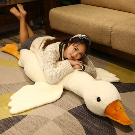 New online celebrity big white goose TikTok same style big white goose lying sleeping pillow big goose plush toy doll cushion factory wholesale