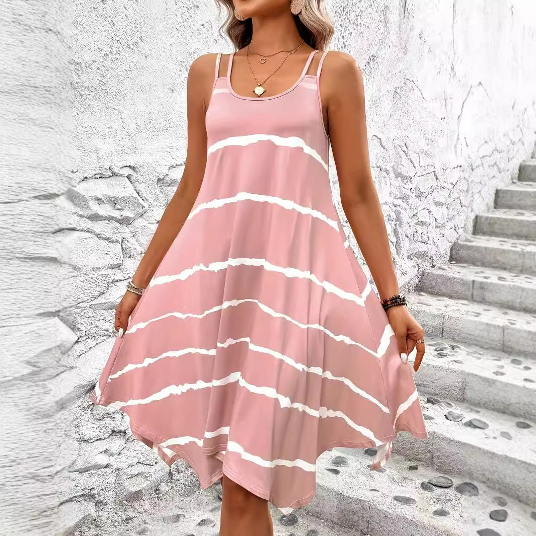 Striped Summer Dress Sweet Aesthetic Sleeveless Lightweight Fabric Perfect for Vacation or Casual Outings Ready to