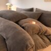 High-End Carved Milk Velvet Four-Piece Autumn and Winter Coral Velvet Quilt Cover Simple Pure Color Bed Bed Sheets Bedding Three-Piece Set