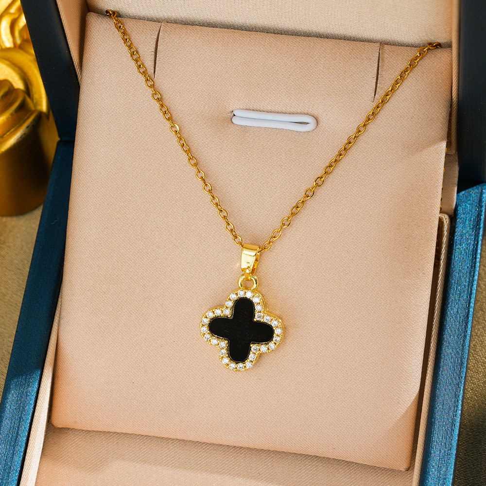 202 白黒両面ネックレス-ゴールド