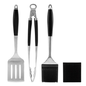 New Outdoor 4-Piece Set of Colorful Wood Barbecue Tools Set Stainless Steel Barbecue Shovel Food Clip Frying Shovel Bbq Cleaning Brush