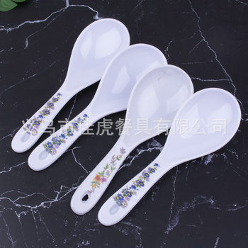 Factory melamine tableware printing plastic spoon beauty dish rice spoon flat soup spoon rice spoon thickened corrugated rice spoon