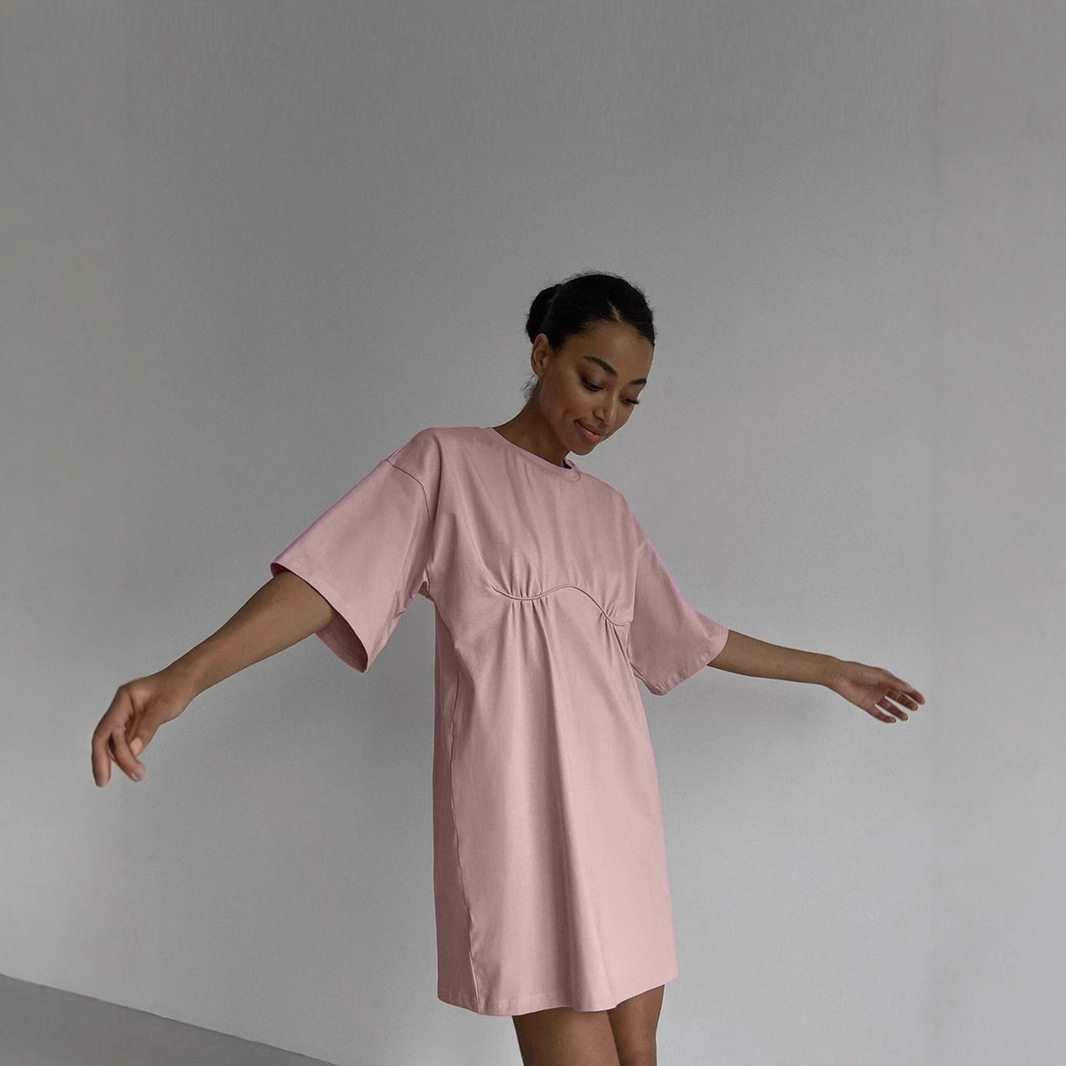 Summer Womens Cotton A Line Dress Casual Loose Fit Round Neck European Style Perfect for Everyday Wear Wholesale