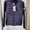 Stand collar navy blue sleeves white label