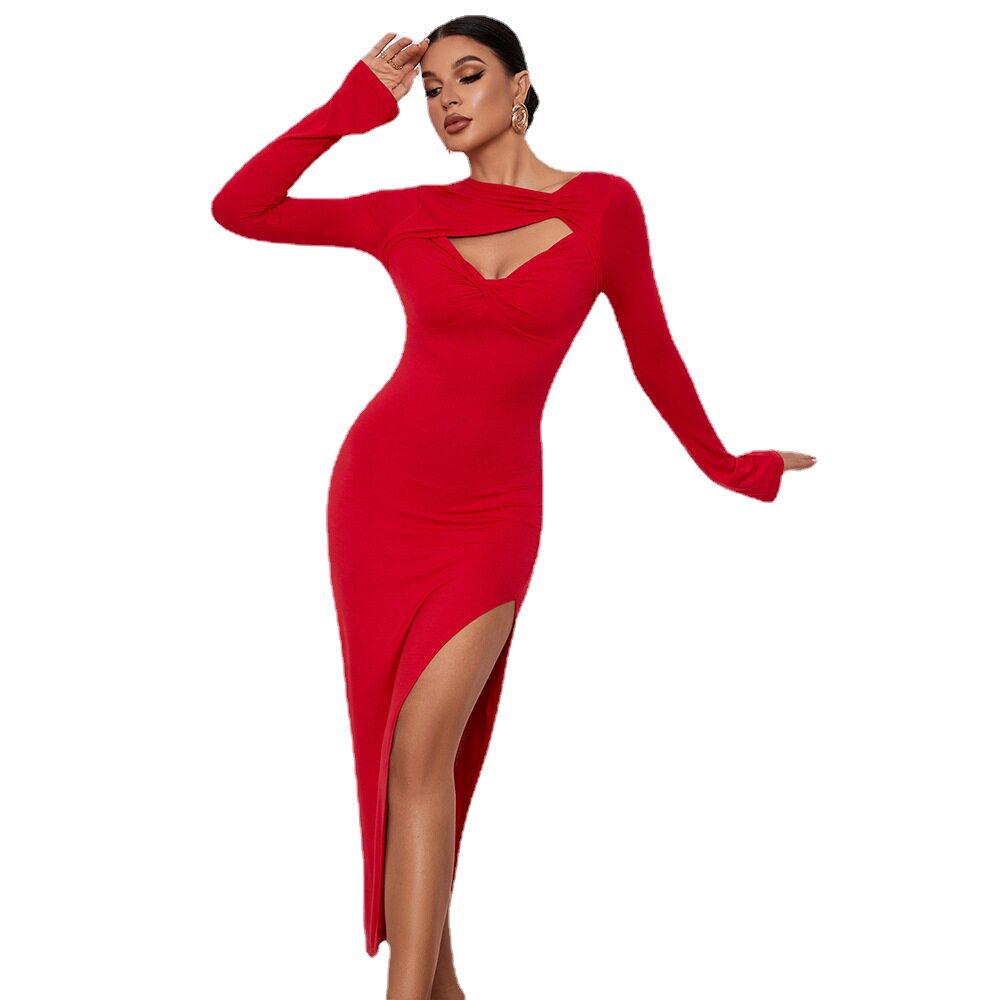 Womens Bodycon Maxi Dress Slim Fit Sexy Split Long Sleeve Perfect for Parties or Evening Events Wholesale Available