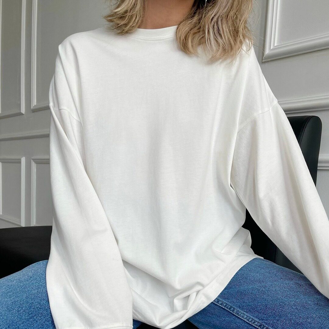 Womens Loose Fit Long Sleeve T Shirt 100 Cotton 220g Fabric Ribbed Cuffs Casual Wear Trendy Style Wholesale