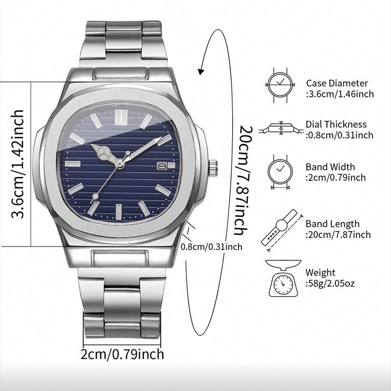 Spot Cross-Border New Men's Watches Wholesale Steel Band Butterfly Buckle Watch Square Dial Cross-Border Watch Quartz Watch