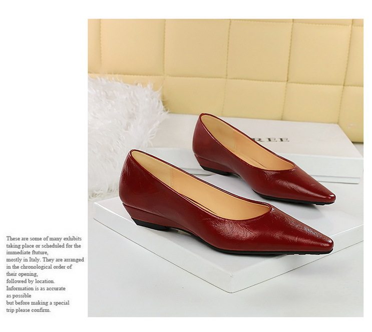 Giày Búp Bê Nữ Mũi Nhọn Da Bóng Chiều Cao Đế Khoảng 3cm Màu Đen, Nâu, Đỏ, Trắng chi tiết 9