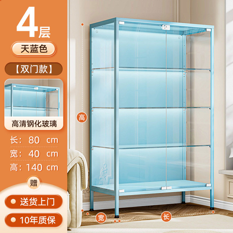 手办柜玻璃展示柜痛柜带锁带门书柜防尘透明模型收纳柜玩具储物架