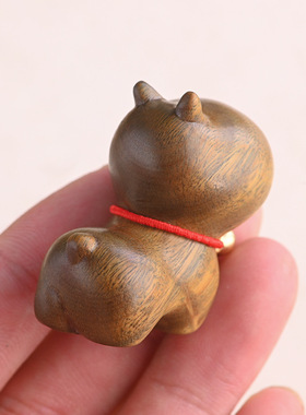 艺铭仙苑 绿檀河马摆件可爱动物创意木质卡通文玩手把件礼物