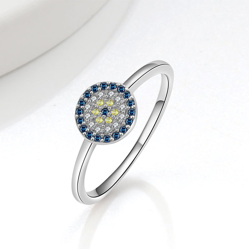 欧美跨境新款恶魔之眼爱心戒指女镶钻滴胶轻奢设计感指环现货批发