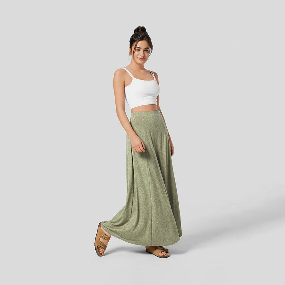 Fashionable Womens Maxi Skirt Loose Fit Knitted Color Block Design Elegant Draping Casual Wear Ready to Ship