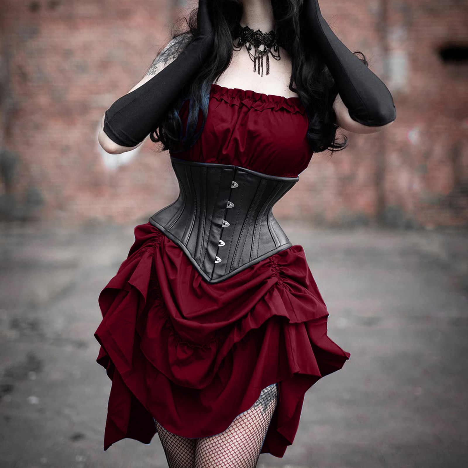 Anime Inspired Strapless Dress Lace Trim Waist Cinching Flared Hem Backless Perfect for Festivals and Special