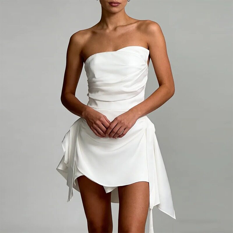 Summer Womens Dress Elegant Strapless Backless Design French Style Lightweight Fabric Wholesale Available