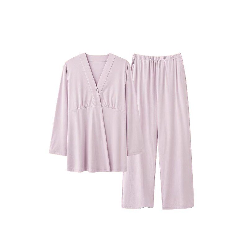 Jingqi with Breast Pad Confinement Clothes Autumn and Winter Pure Cotton Postpartum Breastfeeding Maternity Pajamas Pregnancy Breastfeeding Home Clothes Set