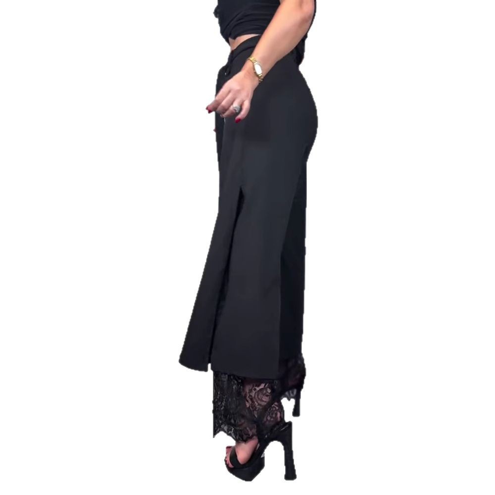 Lace Panel Casual Long Pants for Women Solid Color Adjustable Tie Comfortable Fit Spring Fashion Wholesale Available