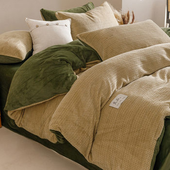Autumn and winter milk velvet four-piece coral velvet fleece-lined quilt cover thickened double-sided flannel bed three-piece set