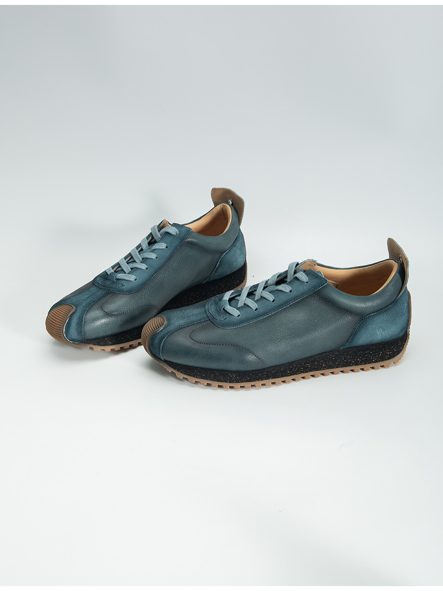 Giày sneaker da mềm thủ công phong cách retro — Màu xanh lam, Màu trắng, Màu xanh quân đội, Màu cà phê