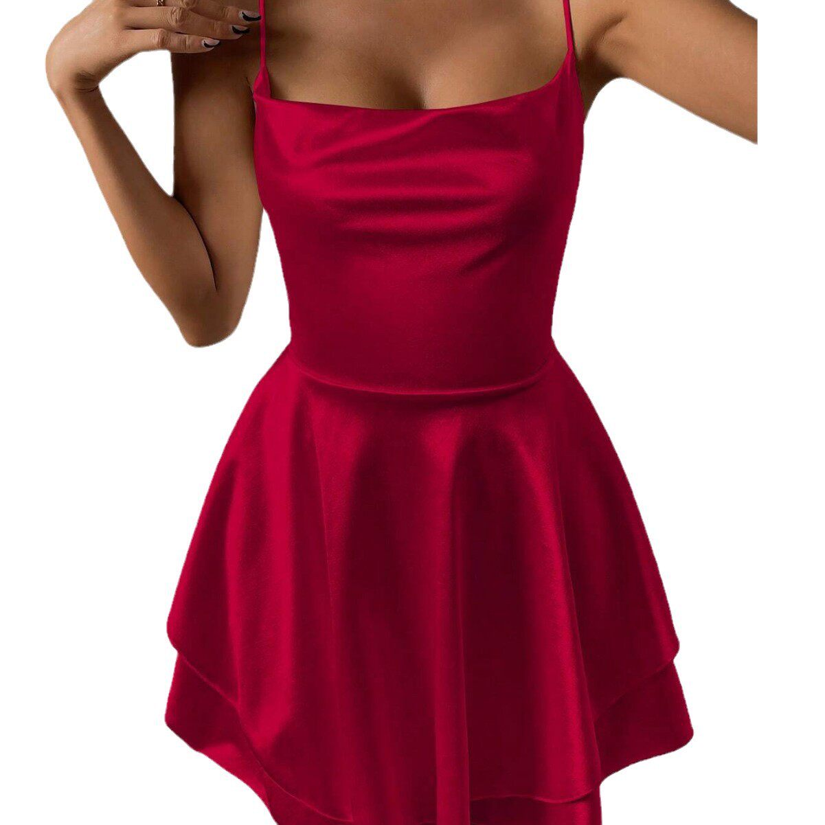 Mini Ruffle Dress Satin Fabric Backless Design Waist Cinching Summer Style Wholesale Available