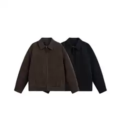 Intent "Original Authentic Product" Barn Jacket Dark Brown Faux Suede Vintage Lapel Suede Shoulder-Fitted Coat