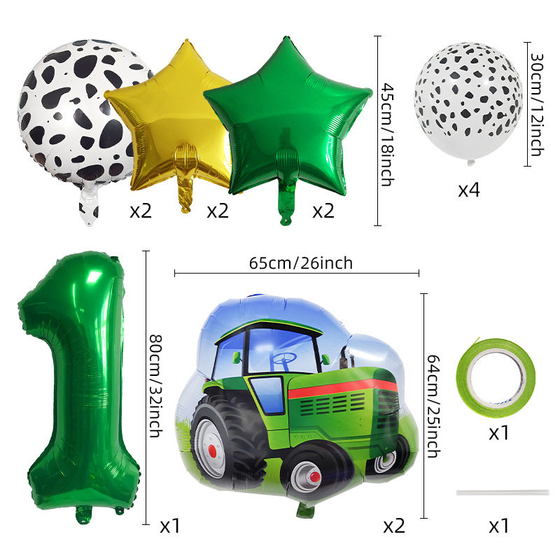 New farm theme farm car balloon set 32 inch digital cow pattern birthday balloon photo props