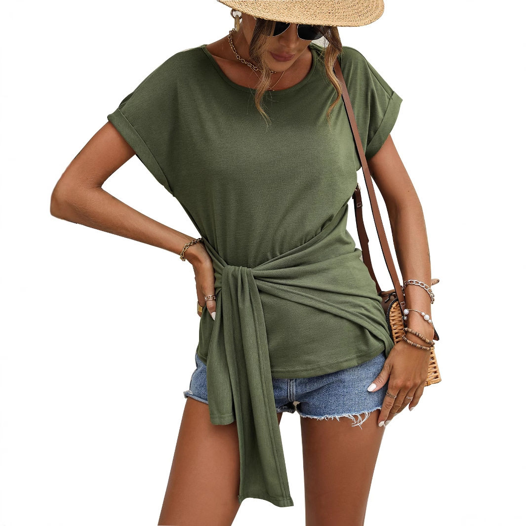 Womens V Neck Short Sleeve T Shirt Fashionable Solid Color Casual Wear for Summer Wholesale Available