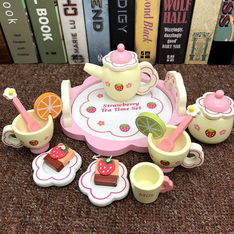 Wooden Children's Pretend Play Toys Afternoon Tea Vegetables Birthday Cake Fruit Cutting Fun Kitchen Utensils Set Educational