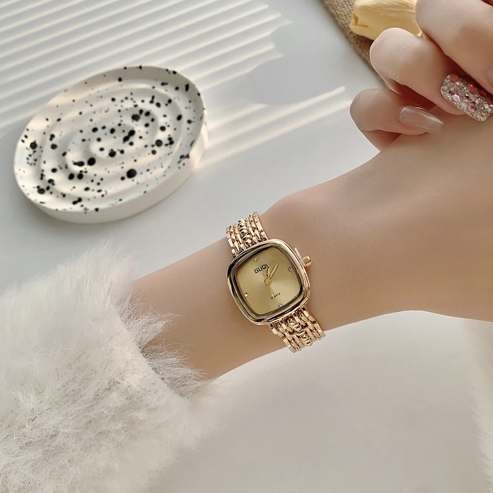 Fashion simple small square watch women retro literature cross-border small fragrance quartz watch high sense small gold watch a generation of hair