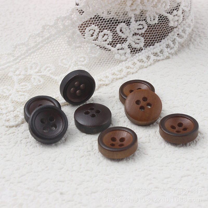 New in stock Thin Edge Bowl-shaped Two-color Wood Buckle All-match Decorative Shirt Small Button