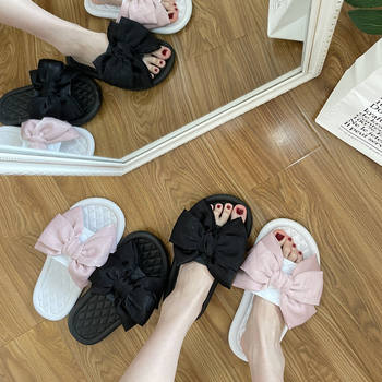 2025 Bow Slippers Women's Summer Outerwear Student Korean Style Going Out Slippers Women's Cross-Border Western Fairy Style