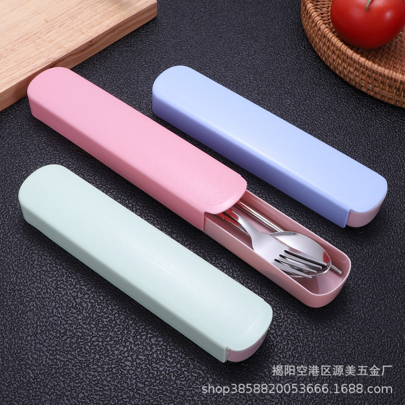 Portable Gift Box Chopsticks, Fork and Spoon Three-Piece Set Stainless Steel Cutlery Set Gift Box Spoon Set Logo