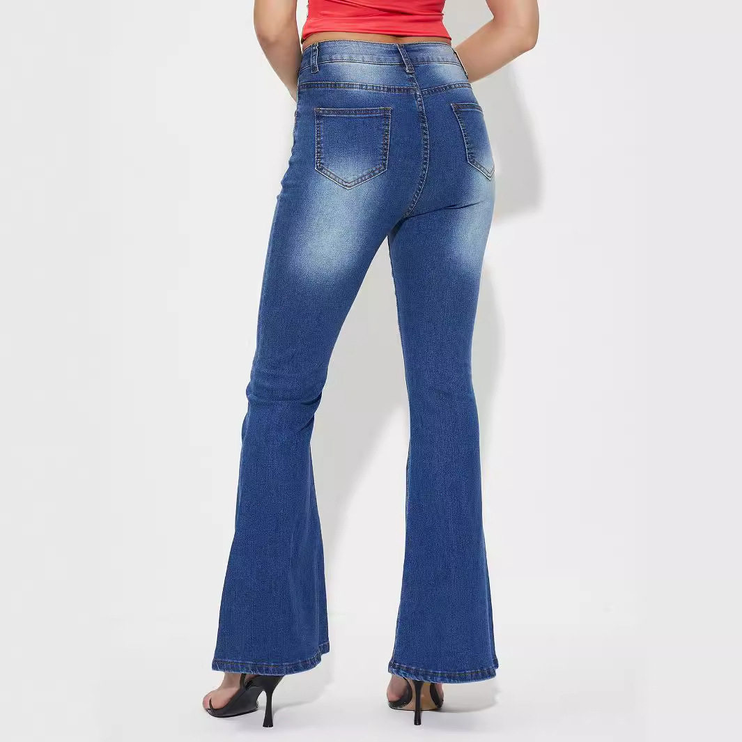 High Stretch Flared Jeans Casual Style Versatile Fit Womens Apparel Perfect for Everyday Wear Ready to Ship