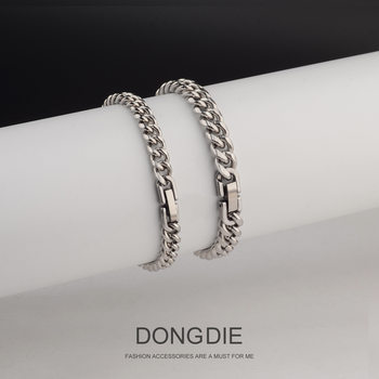 Polished Cuban Bracelet, High-End Niche, Simple and Generous Titanium Steel Men's Bracelet, Trendy Men's Personalized Boys' Jewelry, Women's