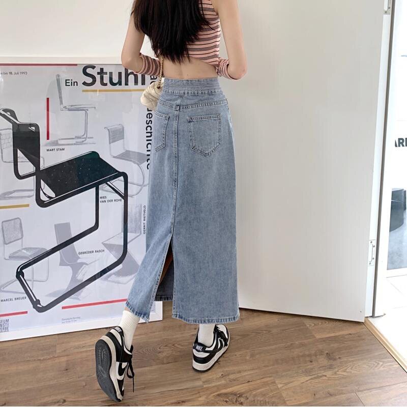 High Waisted Denim Midi Skirt Pocket Design Loose Fit Washable Fabric Summer Casual Wear Wholesale Available