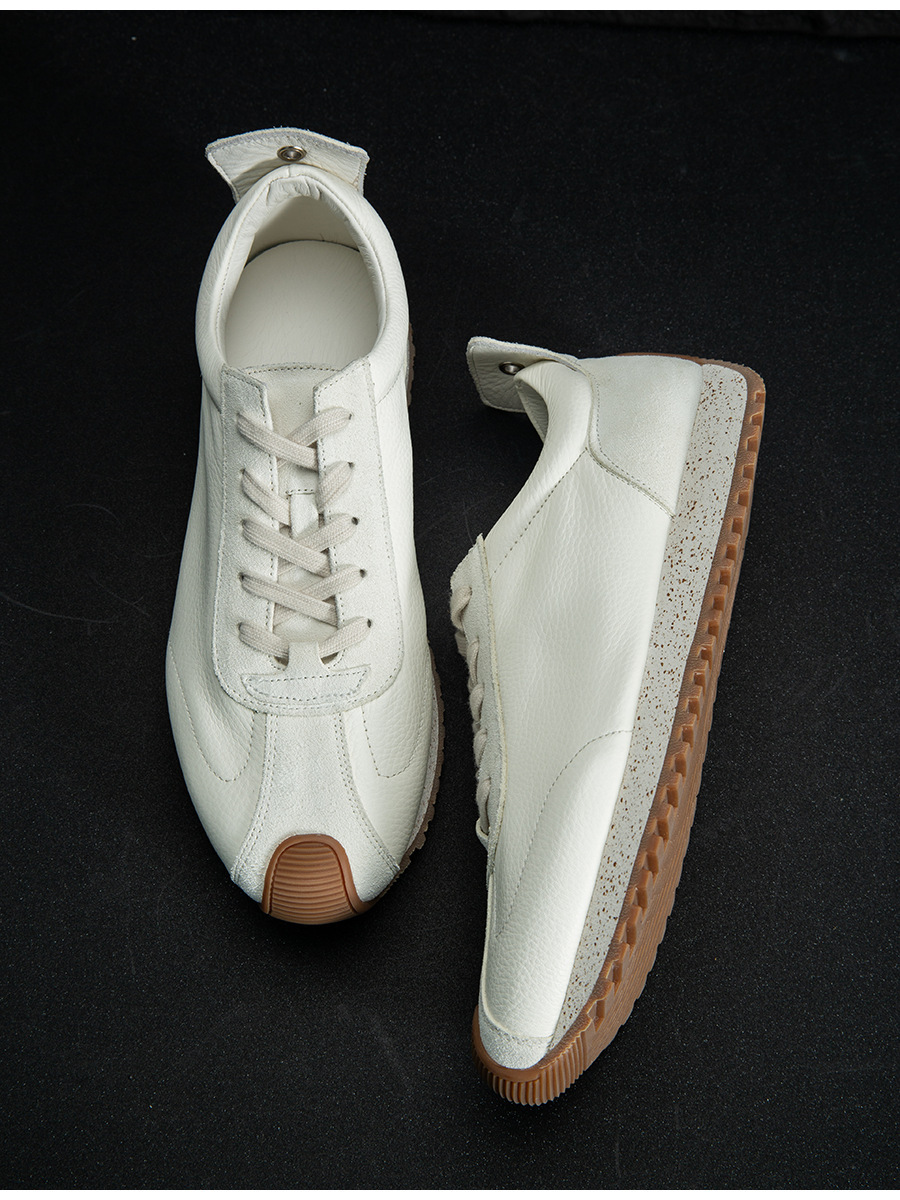 Giày sneaker da mềm thủ công phong cách retro — Màu xanh lam, Màu trắng, Màu xanh quân đội, Màu cà phê
