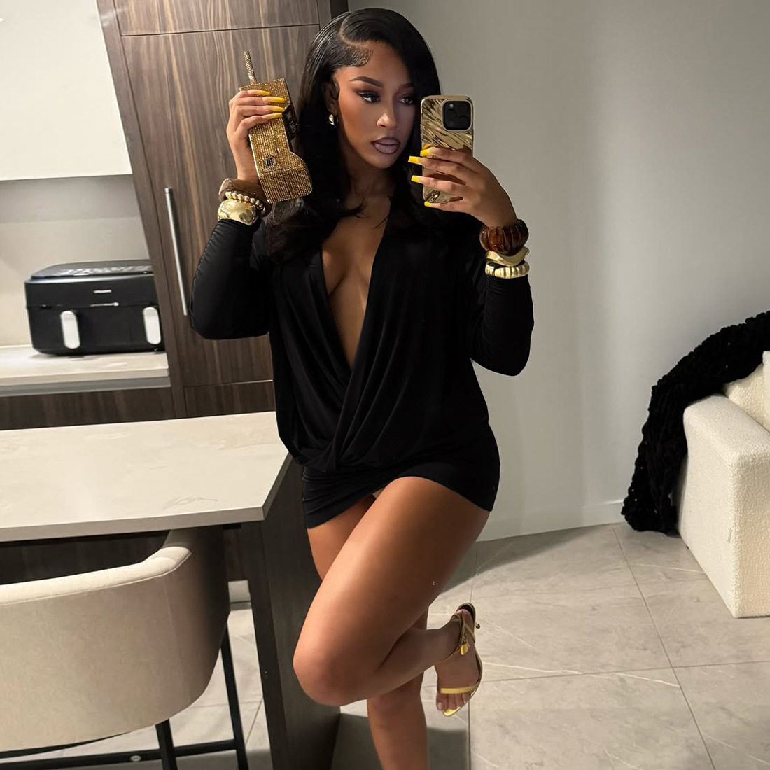 Sexy Bodycon Dress Deep V Neck Long Sleeve Versatile Style Autumn Fashion for Parties Wholesale Available